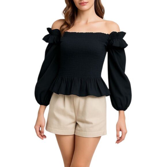The Drop Marisol On/Off-Shoulder Cotton Smock Blouse - Picture 1 of 16